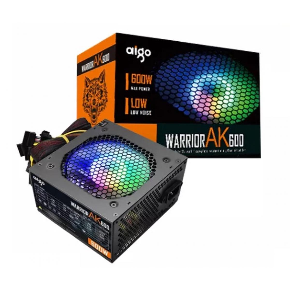 product-name:AIGO Warrior AK600, 600W ATX Power Supply, RGB Silent 120mm Fan,supplier-name:Mania Computer Store