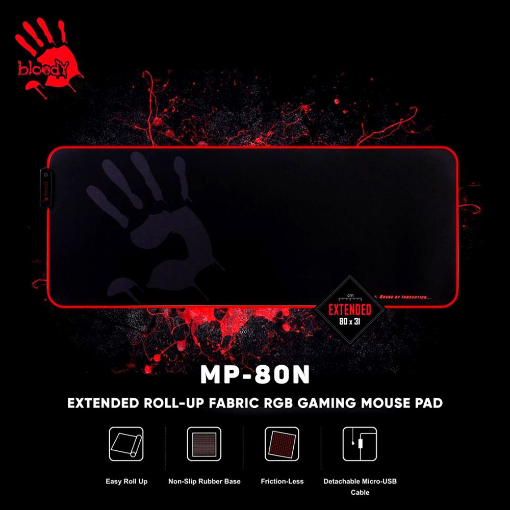 product-name:BLOODY MP-80N EXTENDED ROLL-UP-FABRIC RGB GAMING MOUSE PAD (80*31*4MM),supplier-name:Number One Store