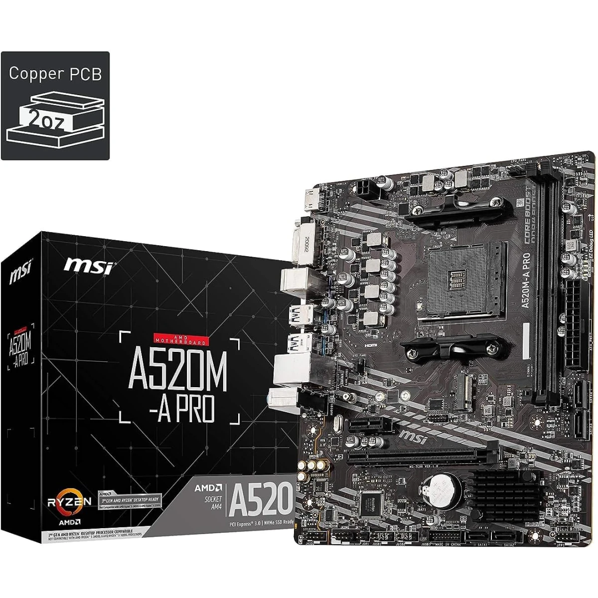 product-name:MSI A520M-A PRO Gaming AMD A520 (Ryzen AM4) Micro ATX Motherboard with M.2 Slot USB 3.2 Gen 2 Type-A,supplier-name:Mania Computer Store