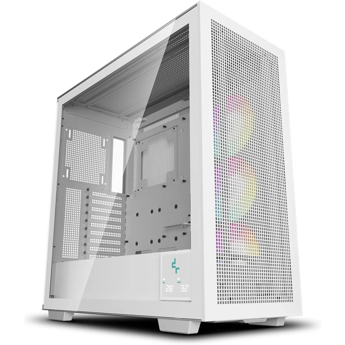 product-name:DeepCool Morpheus ATX+ Modular Airflow Housing w/ Vertical Mount & Gen 4 Riser Cable Tempered Glass 4x Trinity 140mm ARGB Fans - White,supplier-name:Mania Computer Store