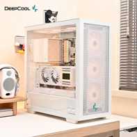 product-name:DeepCool Morpheus ATX+ Modular Airflow Housing w/ Vertical Mount & Gen 4 Riser Cable Tempered Glass 4x Trinity 140mm ARGB Fans - White,supplier-name:Mania Computer Store