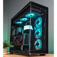 product-name:DeepCool CH780 ATX+ Panoramic Dual Chamber w/ Vertical Mount & Gen 4 Riser Cable Tempered Glass 3x Trinity 140mm ARGB Fans - Black,supplier-name:Mania Computer Store