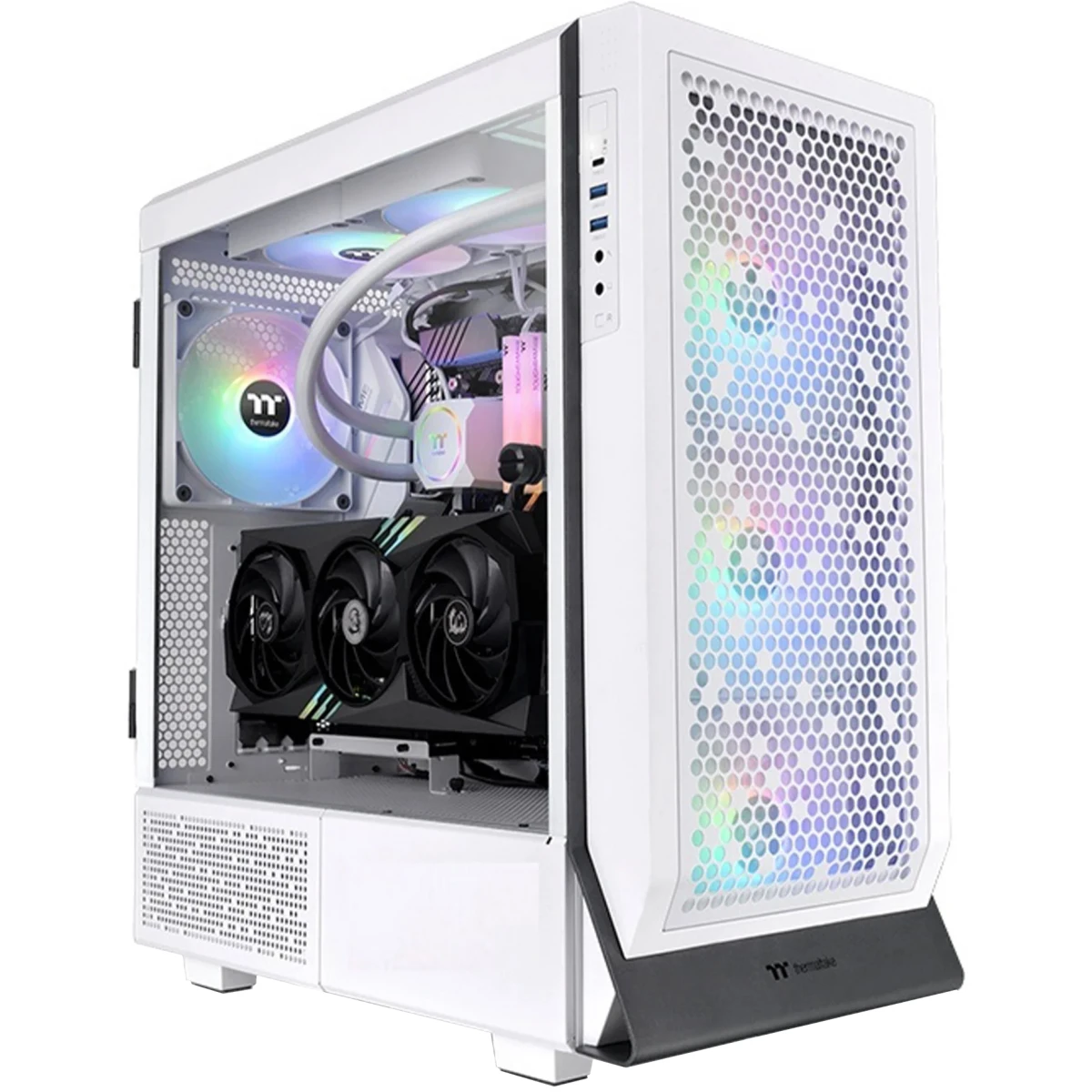 product-name:Thermaltake Ceres 500 E-ATX Tempered Glass Side Panel 4x PWM ARGB Fans Rotational PCIe Slots & GPU Holder - White,supplier-name:Mania Computer Store