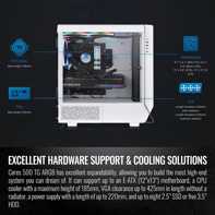 product-name:Thermaltake Ceres 500 E-ATX Tempered Glass Side Panel 4x PWM ARGB Fans Rotational PCIe Slots & GPU Holder - White,supplier-name:Mania Computer Store