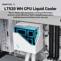 product-name:DeepCool Liquid Cooler LT520 4th Gen Dual-Chamber Pump 3100RPM Multidimensional Infinity Mirror ARGB Block 280w TDP AIO Cooler - Whie,supplier-name:Mania Computer Store