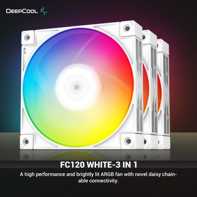 product-name:DeepCool FC120 White 3x120mm 1800RPM Daisy Chain RGB 5v-3pin PWM Cooling Fans Quiet For Cases & Coolers - White,supplier-name:Mania Computer Store