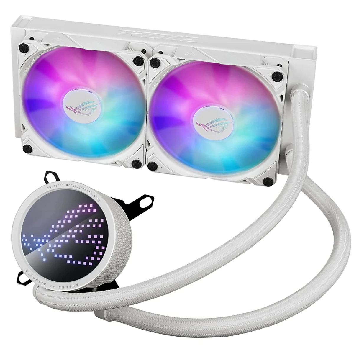 product-name:ASUS ROG RYUO III 240 ARGB AIO Liquid Cooler 240mm For Intel & AMD 2x 120mm ARGB Fans & Anime Matrix™ LED Display - White,supplier-name:Mania Computer Store