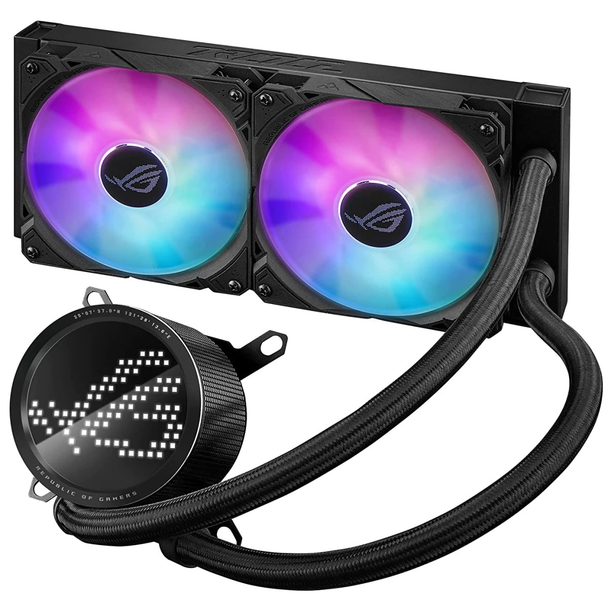 product-name:ASUS ROG RYUO III 240 ARGB AIO Liquid Cooler 240mm For Intel & AMD 2x 120mm ARGB Fans & Anime Matrix™ LED Display - Black,supplier-name:Mania Computer Store