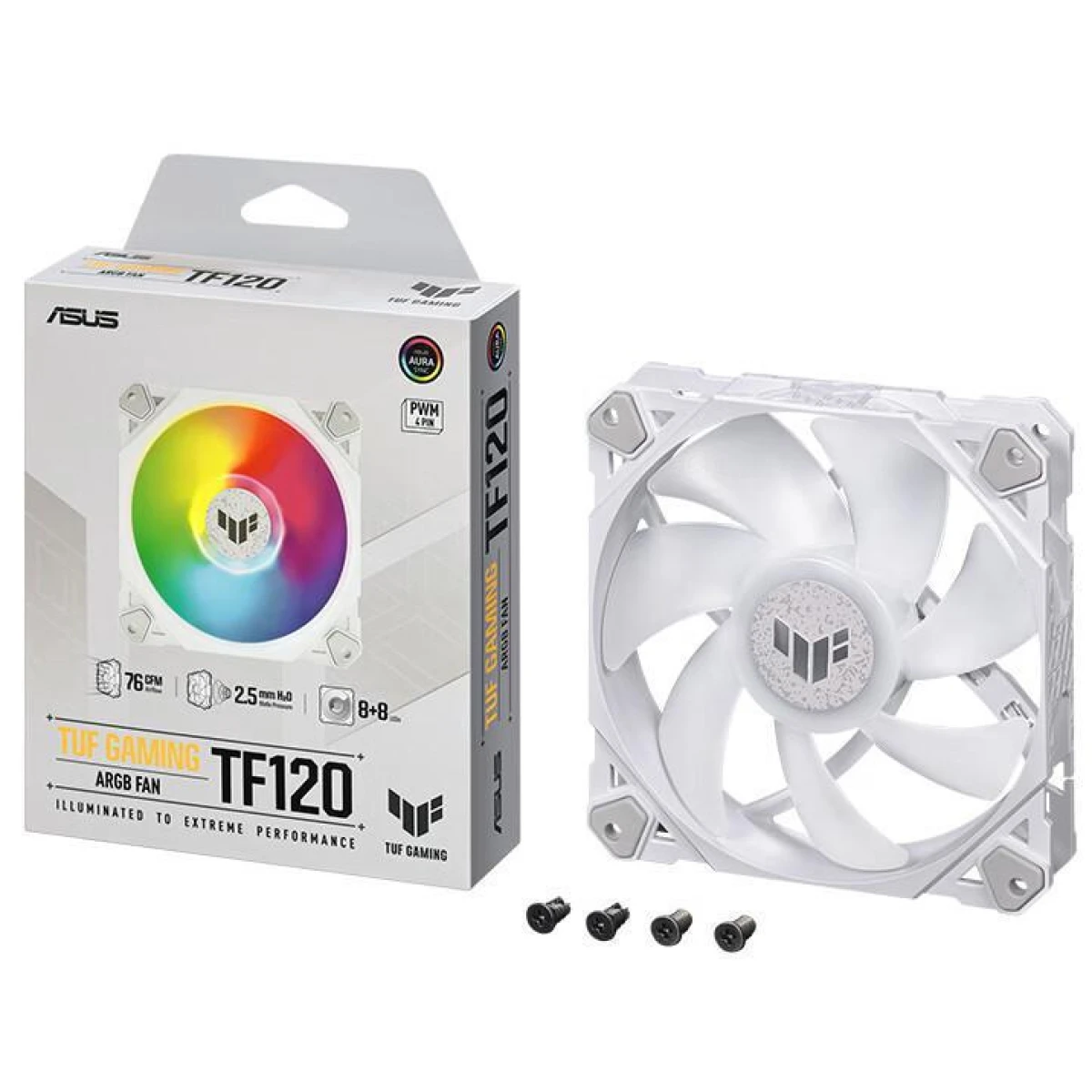 product-name:ASUS TUF Gaming TF120 ARGB Fan 3Pin LEDs Blade 120mm PWM Control For Computer Case & Liquid Radiator - White,supplier-name:Mania Computer Store