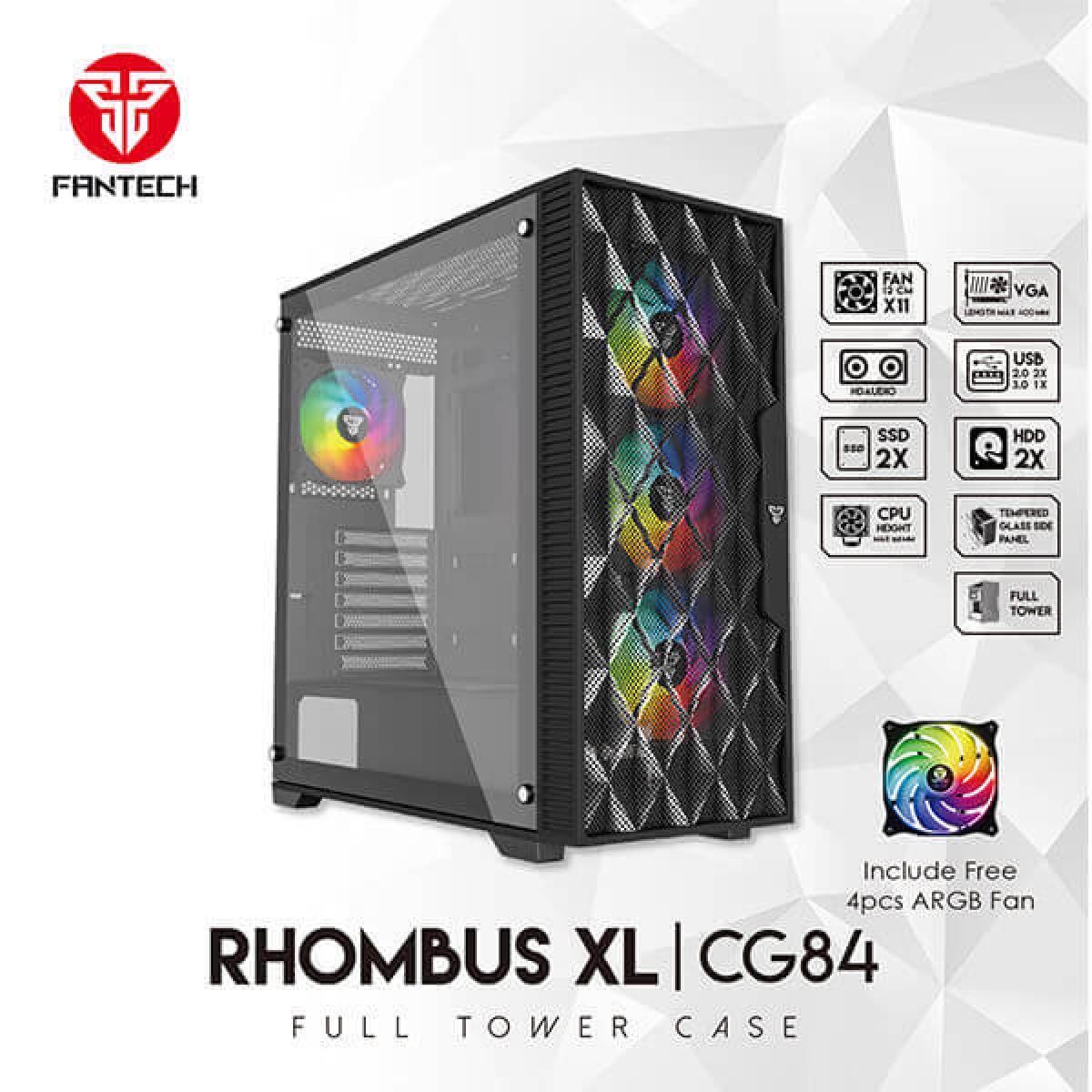 product-name:Fantech Rhombus XL-CG84 (Black) ARGB ATX Full Tower Tempered Glass Gaming Case w/ Front Mesh Design For Optimal Performance & 4X 120mm ARGB Fans,supplier-name:Order Service Online