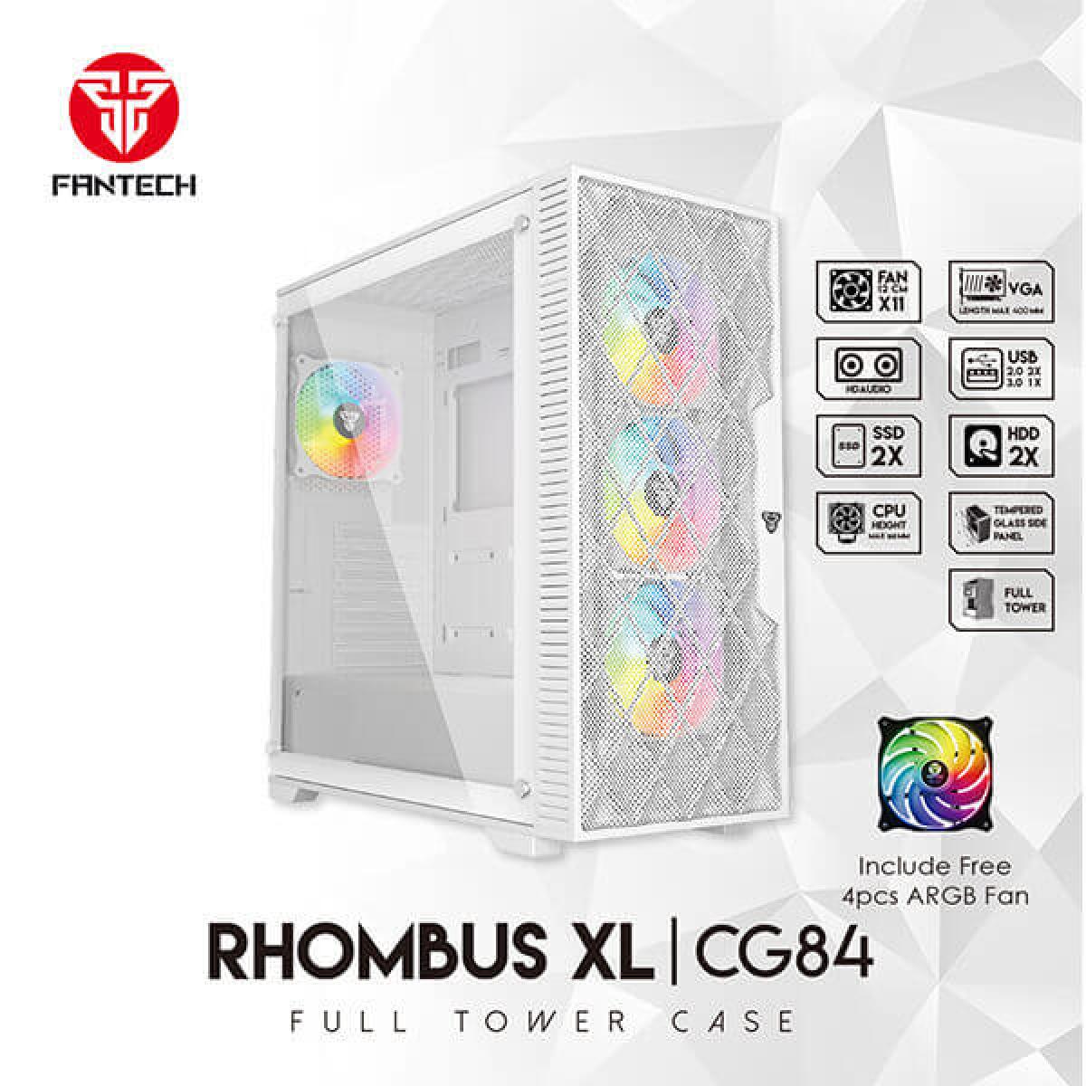 product-name:Fantech Rhombus XL-CG84 (White) ARGB ATX Full Tower Tempered Glass Gaming Case w/ Front Mesh Design For Optimal Performance & 4X 120mm ARGB Fans,supplier-name:Order Service Online